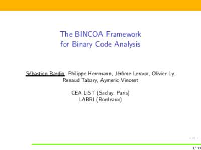 The BINCOA Framework   for Binary Code Analysis -