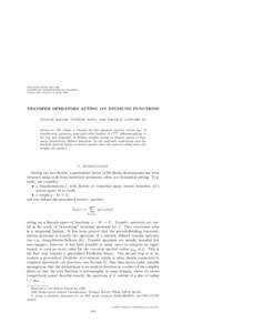 TRANSACTIONS OF THE AMERICAN MATHEMATICAL SOCIETY Volume 348, Number 4, April 1996 TRANSFER OPERATORS ACTING ON ZYGMUND FUNCTIONS VIVIANE BALADI, YUNPING JIANG, AND OSCAR E. LANFORD III