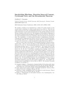 Interlocking Rhythms, Duration Interval Content, Cyclotomic Sets, and the Hexachordal Theorem Godfried T. Toussaint School of Computer Science, McGill University, 3480 University St., Montreal, Canada [[removed]ll