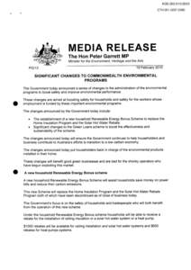 AGSCTHMEDIA RELEASE The Hon Peter Garrett MP Minister for the Environment, Heritage and the Arts