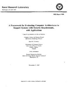 Naval Research Laboratory Washington, DC 20375*5000 NRL ReportA Framework for Evaluating Computer Architectures to