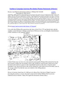 Southern Campaign American Revolution Pension Statements & Rosters Bounty Land Warrant information relating to William Pitt VAS208 Transcribed by Will Graves vsl 4VA[removed]