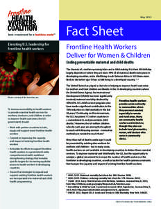 M ay[removed]Fact Sheet Elevating U.S. leadership for frontline health workers