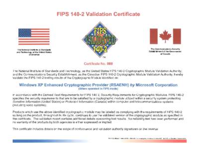 FIPSValidation Certificate No. 989