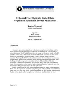 8 CHANNEL FIBER OPTICALL Y LINKED DATA ACQUISITION   SYSTEM