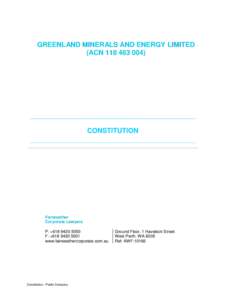 GREENLAND MINERALS AND ENERGY LIMITED (ACNCONSTITUTION  Fairweather