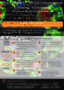 New Frontiers in 3D Cell Culture-based Screening Technologies Towards greater physiological relevance October 13, 2016  Johns Hopkins University, Baltimore, MD, USA