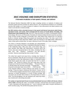 Released AprilVIOLENCE AND DISRUPTION STATISTICS A dramatic escalation in hate speech, threats, and violence  The National Abortion Federation (NAF) has been compiling statistics on incidents of violence and
