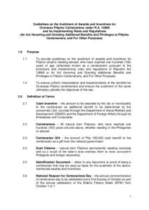Guidelines on the Availment of Awards and Incentives for Overseas Filipino Centenarians under R.Aand its Implementing Rules and Regulations (An Act Honoring and Granting Additional Benefits and Privileges to Fili
