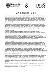 MA in Writing Poetry A ground-breaking collaboration between Newcastle University and the Poetry School, the MA in Writing Poetry is delivered as a part-time course over two years. Students are based either in London or 