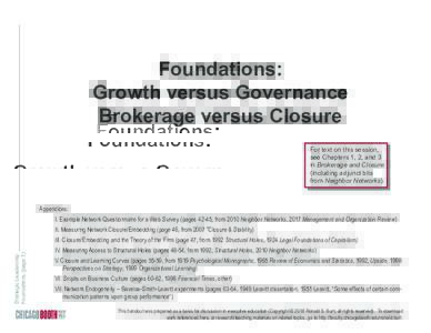 Foundations: Growth versus Governance Brokerage versus Closure For text on this session, see Chapters 1, 2, and 3 in Brokerage and Closure