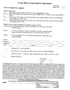 Crazy Horse Canoe Rental Agreement date/tirme pickup time  Fill outonlyONE forrnper GReUp.