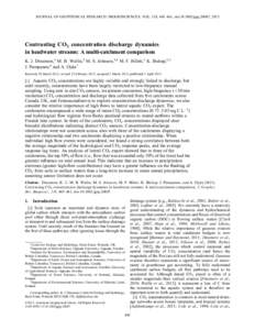 JOURNAL OF GEOPHYSICAL RESEARCH: BIOGEOSCIENCES, VOL. 118, 445–461, doi:jgrg.20047, 2013  Contrasting CO2 concentration discharge dynamics in headwater streams: A multi-catchment comparison K. J. Dinsmore,1 M. 