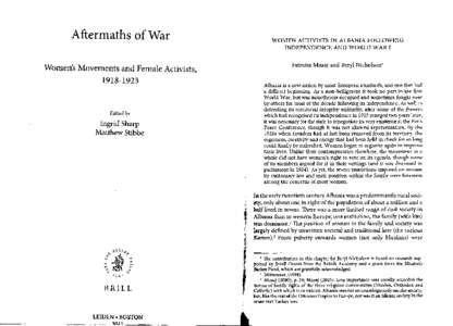 Aftermaths of War  WOMEN ACTIVISTS IN ALBANIA FOLLOWING INDEPENDENCE AND WORLD WAR I Fatmira Musaj and Beryl Nicholson*