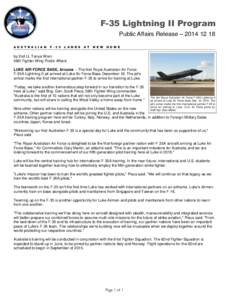 F-35 Lightning II Program Public Affairs Release – [removed]A U S T R A L I A N F - 3 5