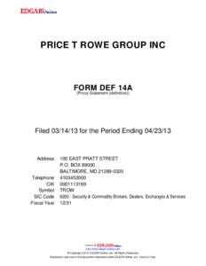 PRICE T ROWE GROUP INC  FORM DEF 14A (Proxy Statement (definitive))