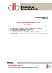Agenda of Councillor Information Bulletin - 9 October 2014