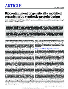 ARTICLE  doi:[removed]nature14121 Biocontainment of genetically modified organisms by synthetic protein design