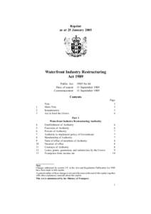 Reprint as at 25 January 2005 Waterfront Industry Restructuring Act 1989 Public Act