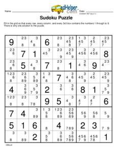 Name  Date[removed]key # 1)  Sudoku Puzzle