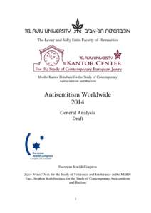 The Lester and Sally Entin Faculty of Humanities  Moshe Kantor Database for the Study of Contemporary Antisemitism and Racism  Antisemitism Worldwide