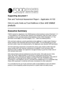 Supporting document 1 Risk and Technical Assessment Report – Application A1103 Citric & Lactic Acids as Food Additives in Beer and related products
