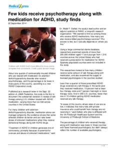 Few kids receive psychotherapy along with medication for ADHD, study finds