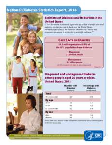 National Diabetes Statistics Report, 2014 Estimates of Diabetes and Its Burden in the United States **This document is intended to provide up-to-date scientific data and statistics on diabetes and its burden in the Unite