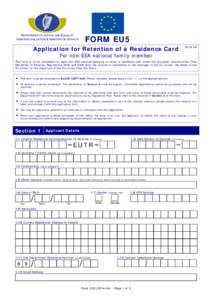 DEPARTMENT OF JUSTICE AND EQUALITY IRISH NATURALISATION & IMMIGRATION SERVICE FORM EU5  Application for Retention of a Residence Card