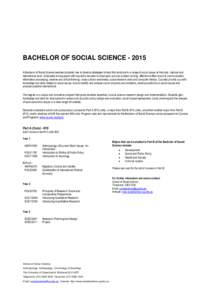 BACHELOR OF SOCIAL SCIENCE[removed]A Bachelor of Social Science teaches students how to develop strategies to help find solutions to a range of social issues at the local, national and international level. Graduates are e