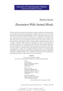 Journal of Consciousness Studies www.imprint-academic.com/jcs Barbara Smuts  Encounters With Animal Minds