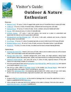 Visitor’s Guide: Outdoor & Nature Enthusiast Preserves:  