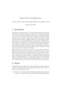 Linear Logic and Applications Valeria de Paiva, Josef van Genabith, Eike Ritter and Richard Crouch September 30, 1999