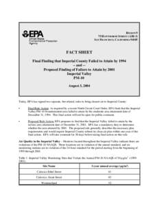 Fact Sheet on August 2004 Findings for Imperial County, California PM-10