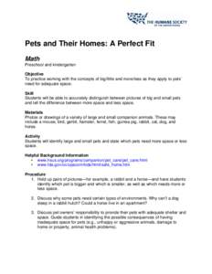    Pets and Their Homes: A Perfect Fit Math Preschool and kindergarten Objective
