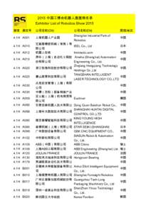 2015 中国工博会机器人展展商名录 Exhibitor List of Robotics Show 2015 展馆 展位号 公司名称(CN)