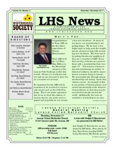 Volume 29, Number 3  November/December 2011 LHS News A PUBLICATION OF THE