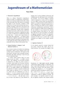 Asia Pacific Mathematics Newsletter 1 Jugendtraum of of a a Mathematician