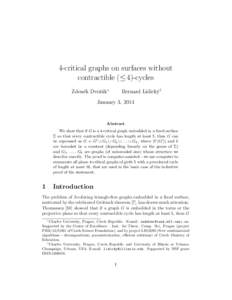 4-critical graphs on surfaces without contractible (≤ 4)-cycles Zdenˇek Dvoˇra´k∗ Bernard Lidick´ y†