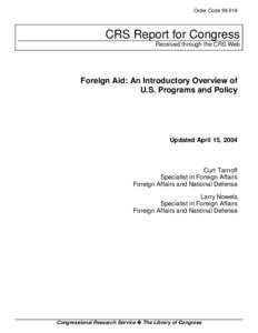 Foreign Aid: An Introductory Overview of U.S. Programs and Policy