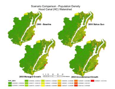 Scenario Comparison - Population Density Hood Canal (HC) WatershedBaselineManaged Growth