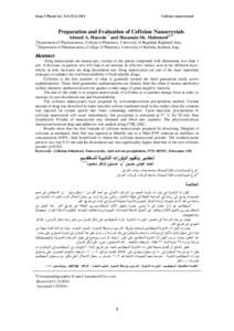 Iraqi J Pharm Sci, Vol[removed]Cefixime nanocrystals Preparation and Evaluation of Cefixime Nanocrystals Ahmed A. Hussein * and Hasanain Sh. Mahmood1,**
