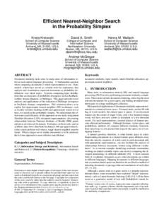 Efficient Nearest-Neighbor Search in the Probability Simplex Kriste Krstovski David A. Smith