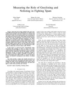 Measuring the Role of Greylisting and Nolisting in Fighting Spam Fabio Pagani Matteo De Astis