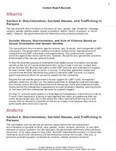 1 Custom Report Excerpts Albania Section 6. Discrimination, Societal Abuses, and Trafficking in Persons