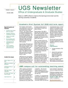 Volume 3, Issue 2  UGS Newsletter Office of Undergraduate & Graduate Studies  October 2006