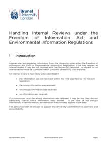 Handling Internal Reviews under the Freedom of Information Act and Environmental Information Regulations 1  Introduction