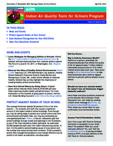 April 28, 2011  Connector E-Newsletter #36: Manage Radon at Your School Indoor Air Quality Tools for Schools Program Indoor Air Quality (IAQ)