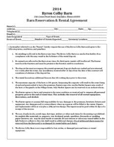 2014 Byron Colby Barn 1561 Jones Point Road, Grayslake, IllinoisBarn Reservation & Rental Agreement Name(s):_________________________________________________________________________________________________________