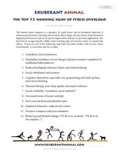 exuberant animal  ® the top 12 warning signs of stress overload with thanks to Robert Sapolsky